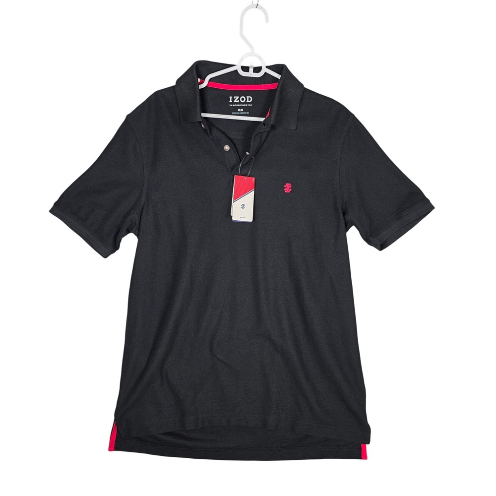 IZOD Advantage Polo Shirt Mens Medium M Black Short Sleeve Casual Golf